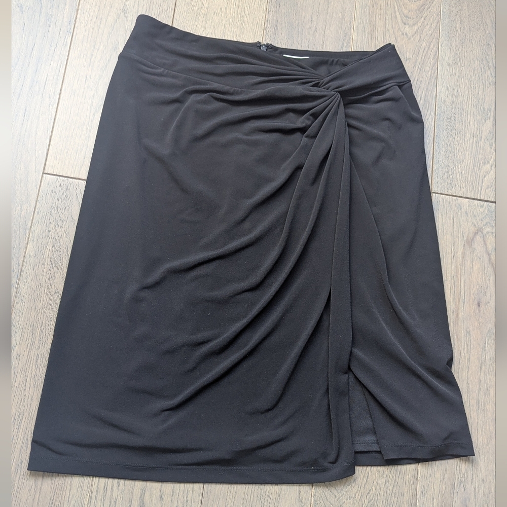 Versatile Black Calvin Klein Skirt With Twist Detail And Slit, Fully Lined